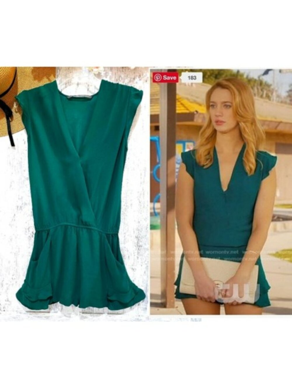 Twelfth Street Women’s Green Romper Size Medium Summer Pockets V Neck Boho Party